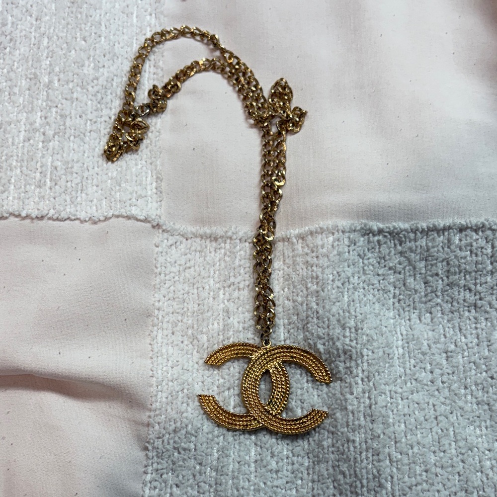 CHANEL Gold Logo Pendant Necklace (made from belt buckle)
